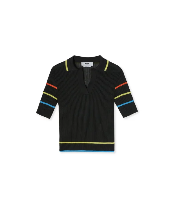 MSGM Blusa A Polo In Maglia Di Viscosa Black Online