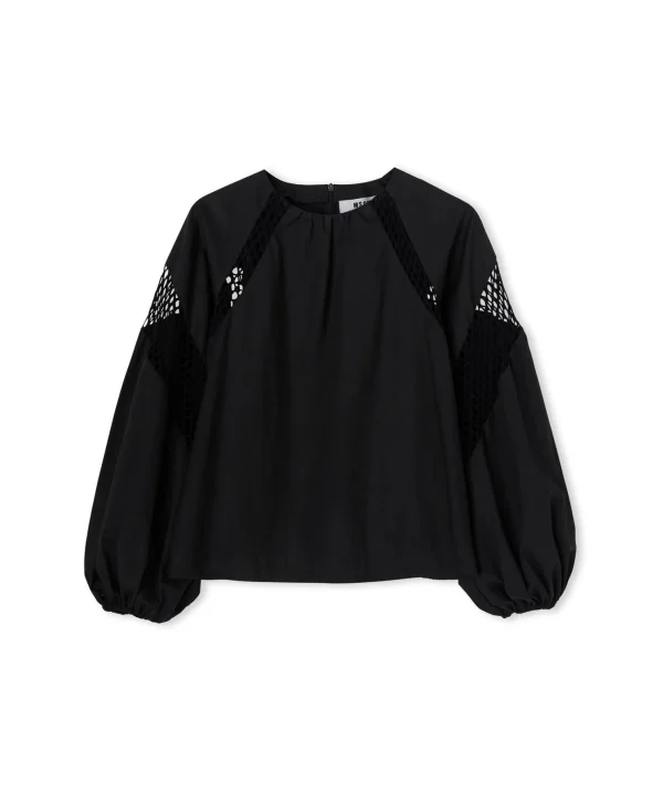 MSGM Blusa In Cotone Popeline Sartoriale Con Dettagli A Rete Black Online