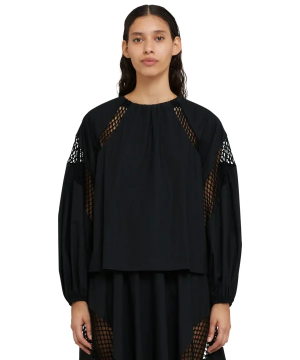 MSGM Blusa In Cotone Popeline Sartoriale Con Dettagli A Rete Black Online