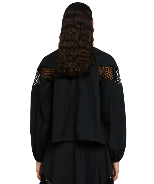 MSGM Blusa In Cotone Popeline Sartoriale Con Dettagli A Rete Black Online