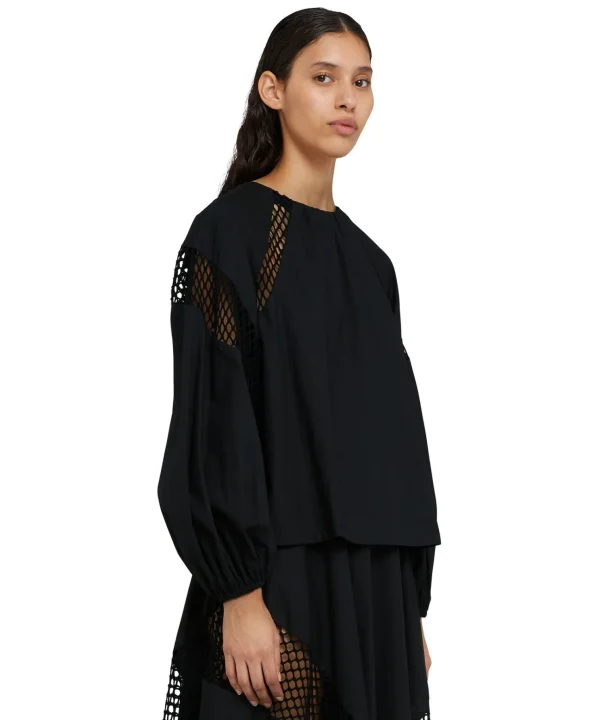 MSGM Blusa In Cotone Popeline Sartoriale Con Dettagli A Rete Black Online