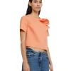 MSGM Blusa In Double Crepe Cady Con Rouches Applicate Orange New