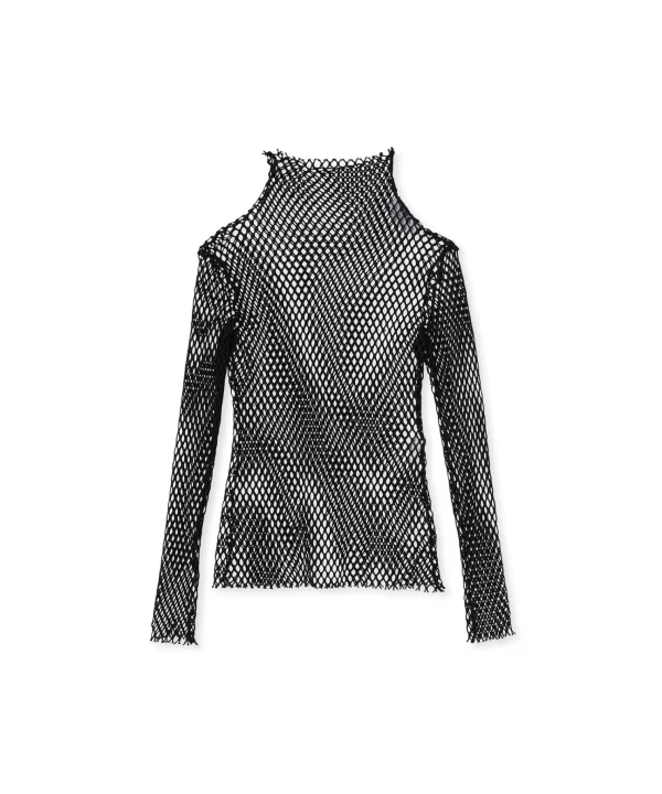 MSGM Blusa Turtle Neck A Rete In Cotone Tinta Unita Black Flash Sale