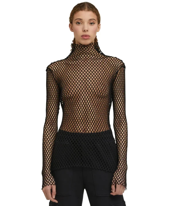 MSGM Blusa Turtle Neck A Rete In Cotone Tinta Unita Black Flash Sale