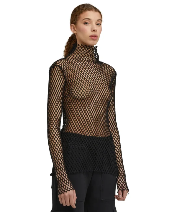 MSGM Blusa Turtle Neck A Rete In Cotone Tinta Unita Black Flash Sale