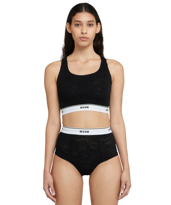 MSGM Brassiere In Pizzo Con Banda Elastica Black Sale