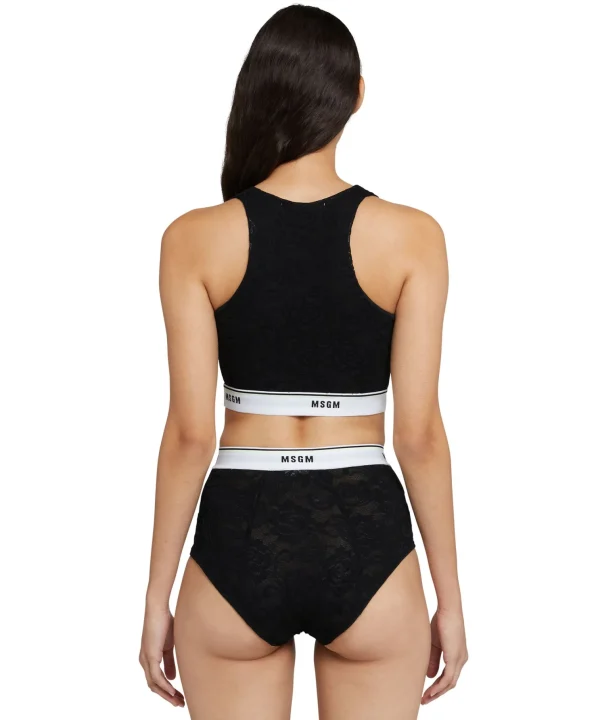 MSGM Brassiere In Pizzo Con Banda Elastica Black Sale