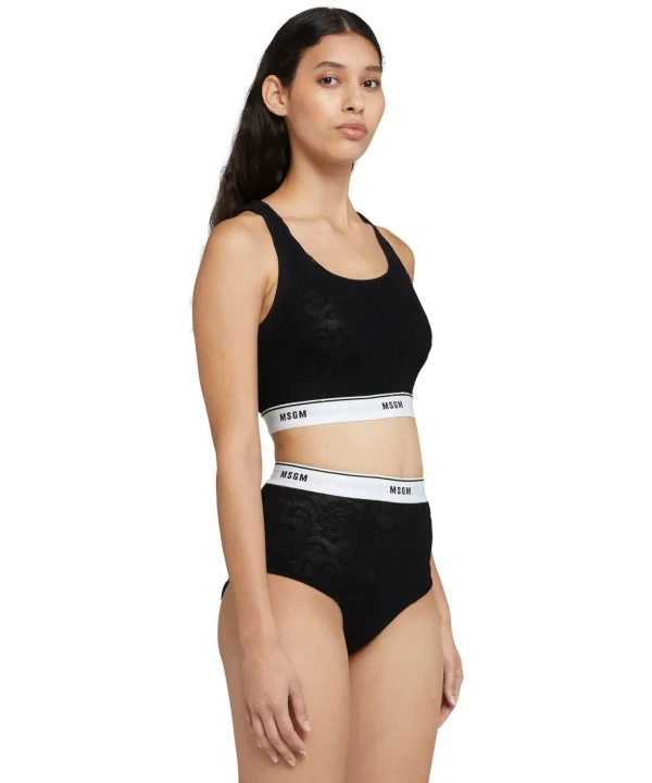 MSGM Brassiere In Pizzo Con Banda Elastica Black Sale