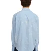 MSGM Camicia A Righe In Cotone Organico Popeline Con Lavaggio Bleached Blue Flash Sale