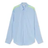 MSGM Camicia Bacchettata In Cotone Popeline Con Dettaglio Bande A Contrasto Blue Fashion