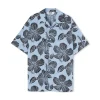 MSGM Camicia Bacchettata In Cotone Popeline Con Stampa "Hibiscus" Blue Fashion