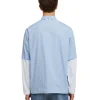 MSGM Camicia Bacchettata In Cotone Popeline Con Maniche Maglietta Incorporate Blue Sale