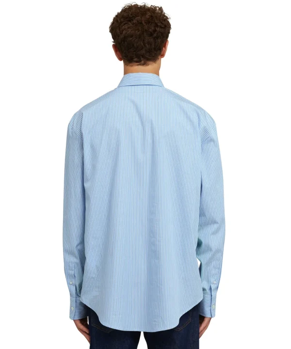 MSGM Camicia Bacchettata In Cotone Popeline Con Dettaglio Bande A Contrasto Blue Fashion