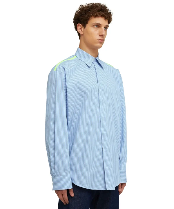 MSGM Camicia Bacchettata In Cotone Popeline Con Dettaglio Bande A Contrasto Blue Fashion