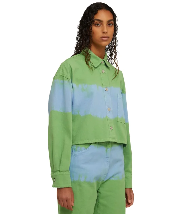 MSGM Camicia Crop In Bull Con Lavorazione "Tie Dye Bull" Green Clearance