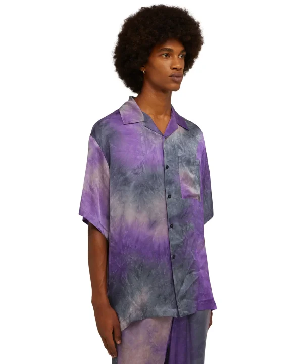 MSGM Camicia Fluida In Viscosa Tie Dye A Maniche Corte Purple Tye Dye Cheap