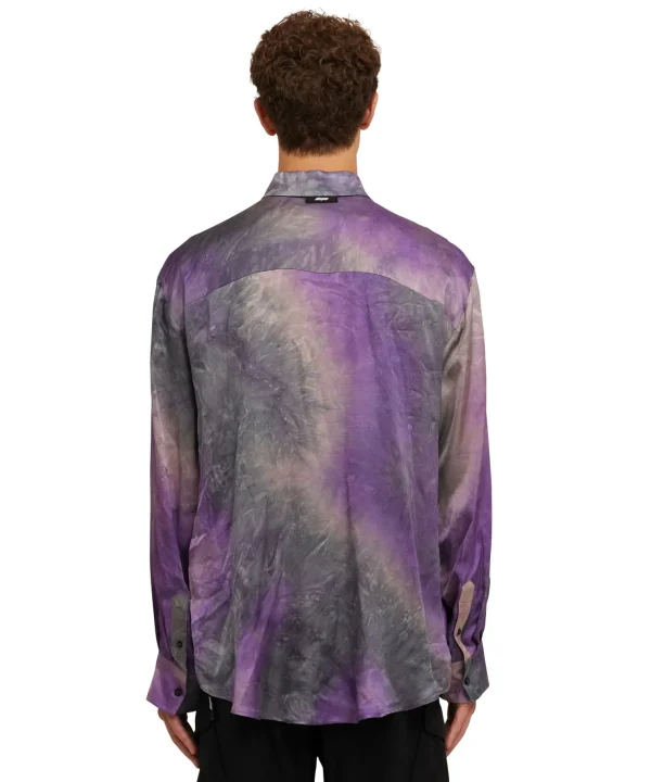 MSGM Camicia Fluida In Viscosa Tie Dye Purple Tye Dye Fashion