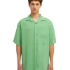 MSGM Camicia Fluida In Viscosa Tinta Unita A Maniche Corte Light Green Clearance