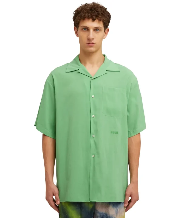 MSGM Camicia Fluida In Viscosa Tinta Unita A Maniche Corte Light Green Clearance