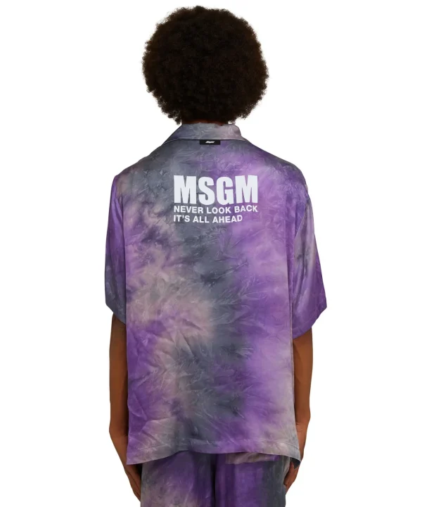 MSGM Camicia Fluida In Viscosa Tie Dye A Maniche Corte Purple Tye Dye Cheap