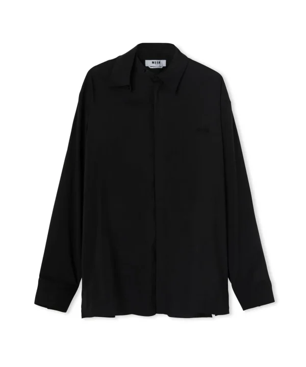 MSGM Camicia Fluida In Viscosa Tinta Unita Black Fashion