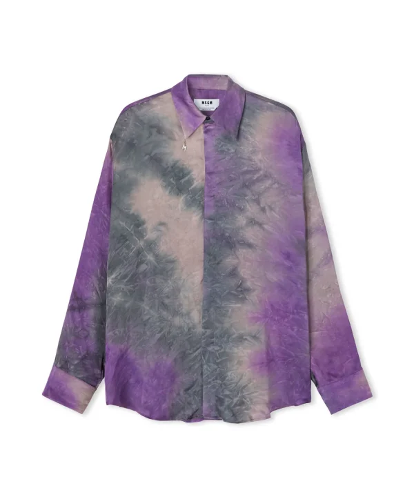 MSGM Camicia Fluida In Viscosa Tie Dye Purple Tye Dye Fashion