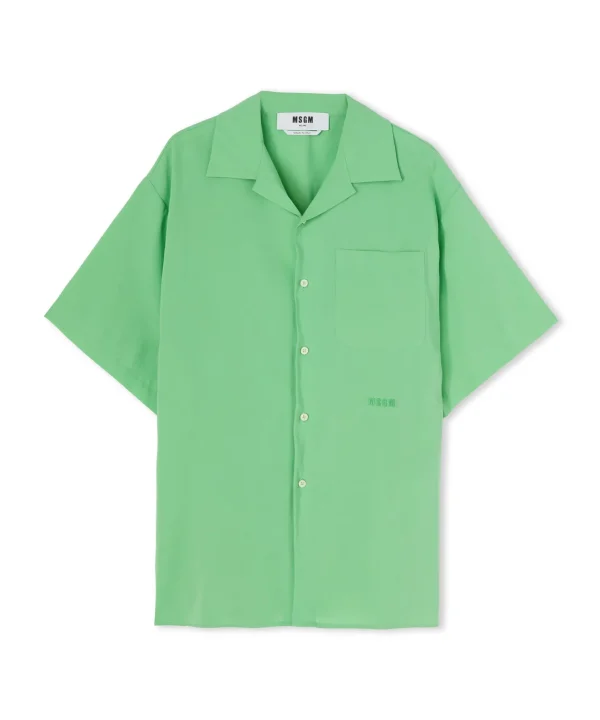 MSGM Camicia Fluida In Viscosa Tinta Unita A Maniche Corte Light Green Clearance