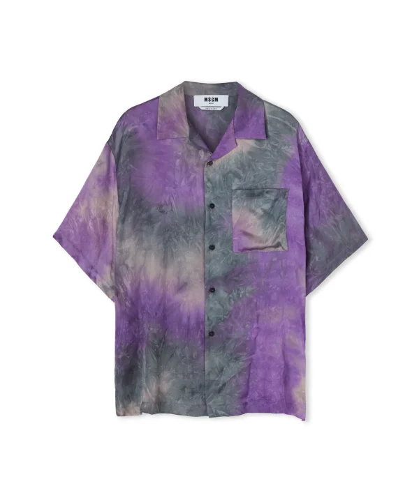 MSGM Camicia Fluida In Viscosa Tie Dye A Maniche Corte Purple Tye Dye Cheap