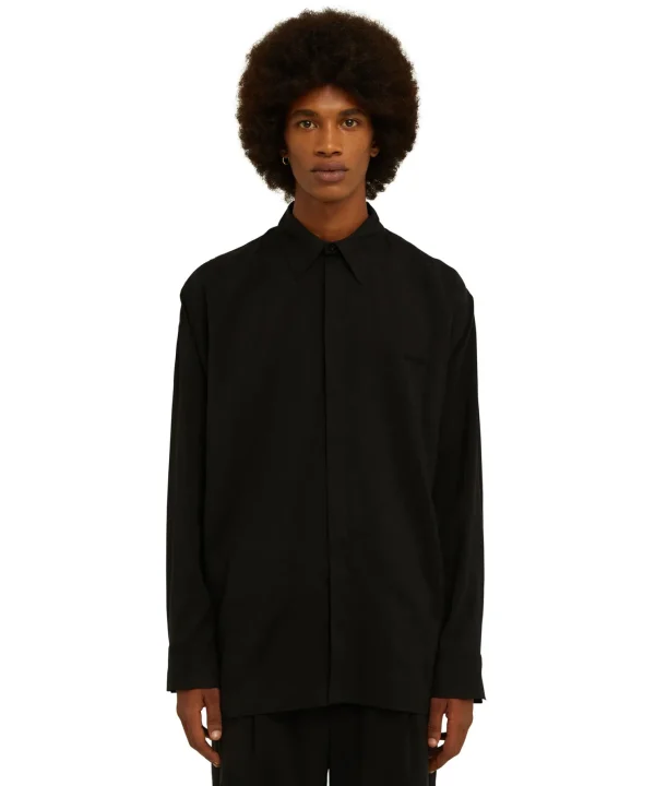 MSGM Camicia Fluida In Viscosa Tinta Unita Black Fashion