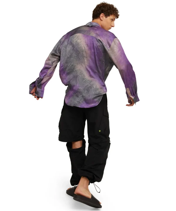 MSGM Camicia Fluida In Viscosa Tie Dye Purple Tye Dye Fashion