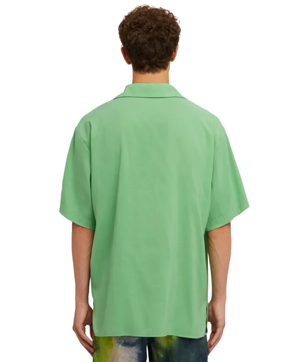 MSGM Camicia Fluida In Viscosa Tinta Unita A Maniche Corte Light Green Clearance