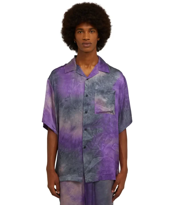 MSGM Camicia Fluida In Viscosa Tie Dye A Maniche Corte Purple Tye Dye Cheap