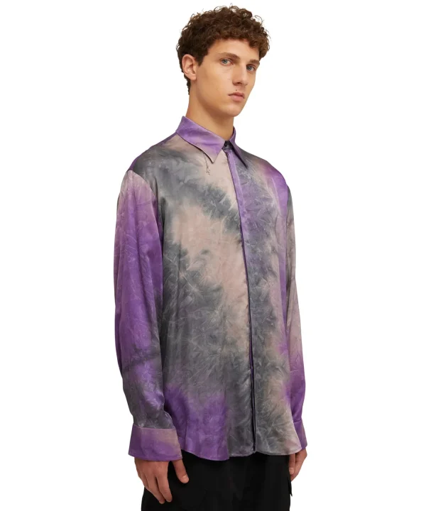 MSGM Camicia Fluida In Viscosa Tie Dye Purple Tye Dye Fashion