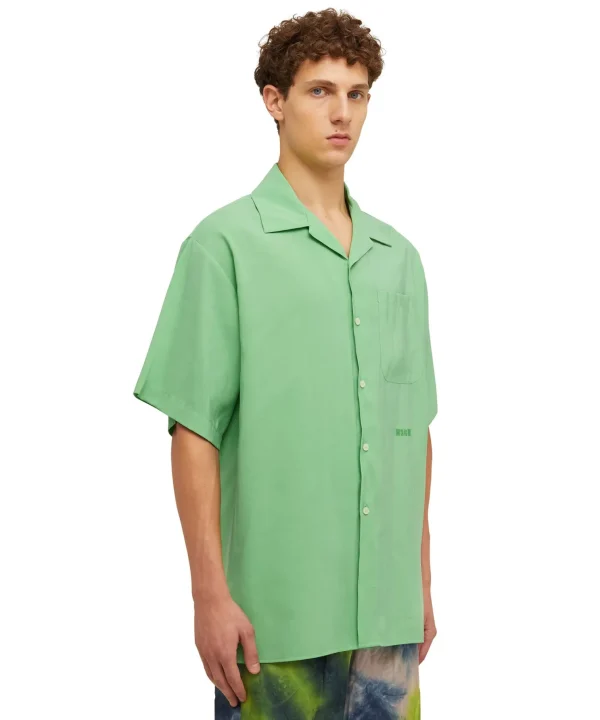 MSGM Camicia Fluida In Viscosa Tinta Unita A Maniche Corte Light Green Clearance