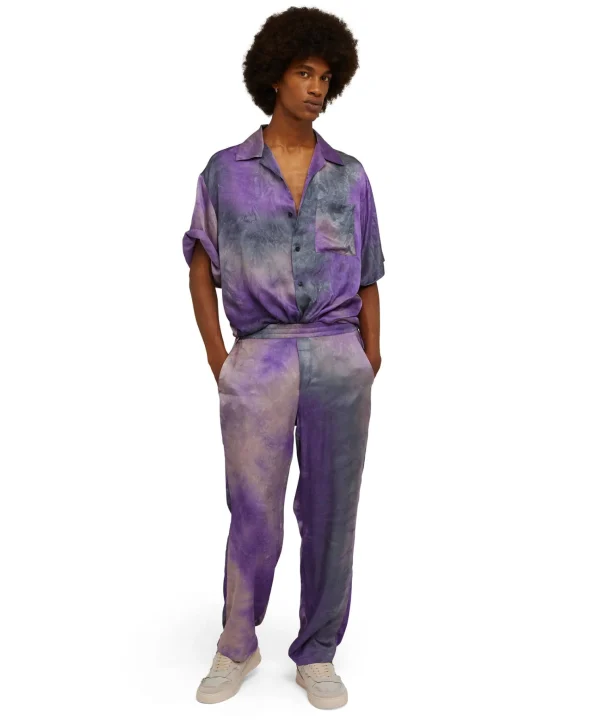 MSGM Camicia Fluida In Viscosa Tie Dye A Maniche Corte Purple Tye Dye Cheap