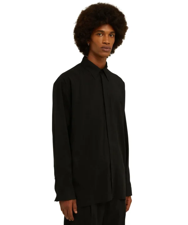 MSGM Camicia Fluida In Viscosa Tinta Unita Black Fashion