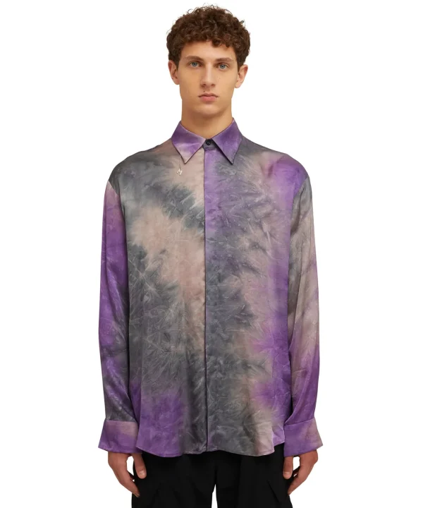 MSGM Camicia Fluida In Viscosa Tie Dye Purple Tye Dye Fashion