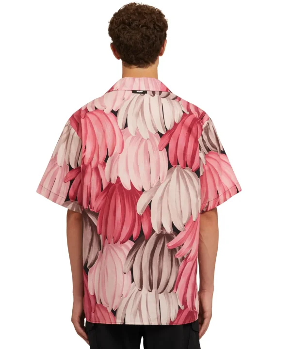 MSGM Camicia In Cotone Popeline Con Stampa "Bananas" Pink Best Sale