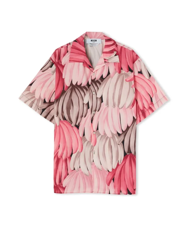 MSGM Camicia In Cotone Popeline Con Stampa "Bananas" Pink Best Sale