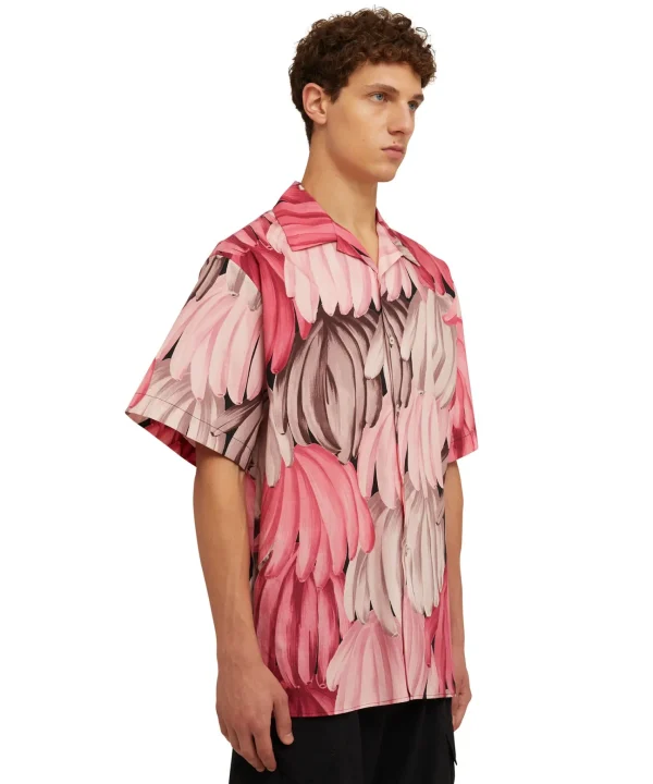 MSGM Camicia In Cotone Popeline Con Stampa "Bananas" Pink Best Sale