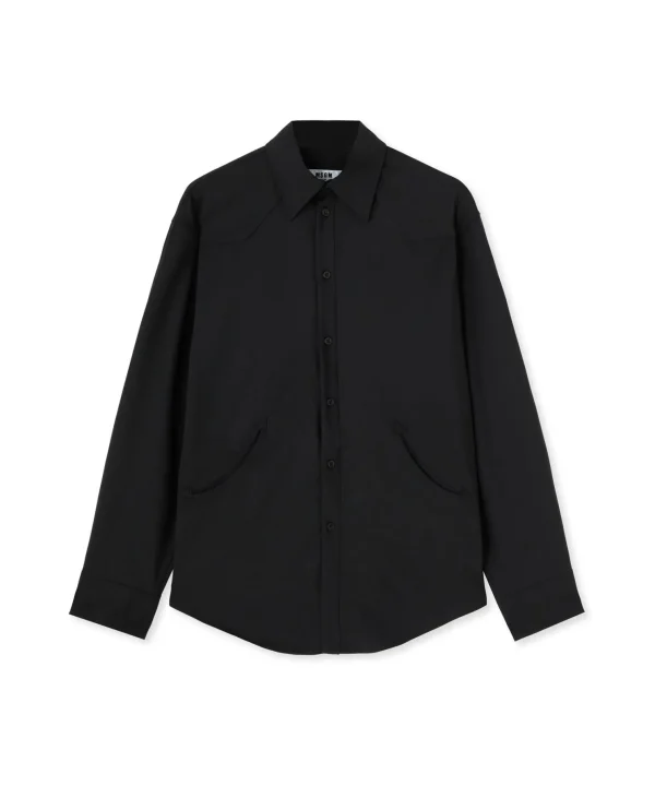 MSGM Camicia In Fresco Lana Tinta Unita Con Dettagli Western Black Best Sale