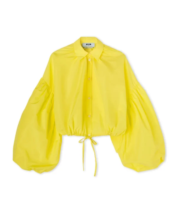 MSGM Camicia In Taffeta Con Maniche A Palloncino Lemon Yellow Outlet