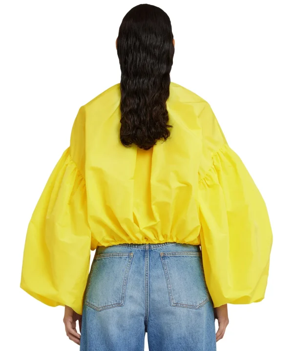 MSGM Camicia In Taffeta Con Maniche A Palloncino Lemon Yellow Outlet