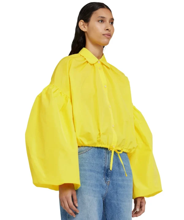 MSGM Camicia In Taffeta Con Maniche A Palloncino Lemon Yellow Outlet