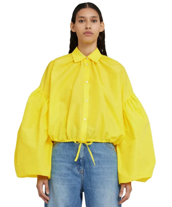 MSGM Camicia In Taffeta Con Maniche A Palloncino Lemon Yellow Outlet