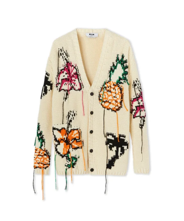 MSGM Cardigan In Cotone Con Motivo Ad Intarsio Grey Best Sale