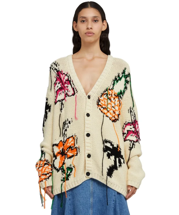 MSGM Cardigan In Cotone Con Motivo Ad Intarsio Grey Best Sale