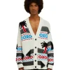 MSGM Cardigan In Cotone Jacquard Con Motivo Ad Intarsio "Palms Ikat" Cream Outlet