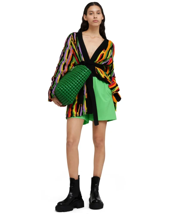 MSGM Cardigan In Maglia Di Cotone Con Rouches Multicolor Black Cheap