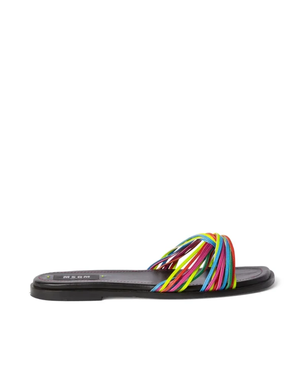 MSGM Ciabatta In Capretto Con Fascia Ad Intreccio Multicolor Grey Best Sale